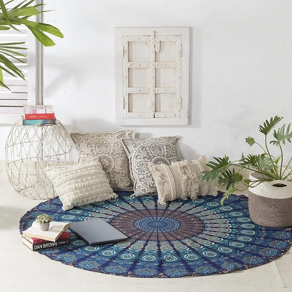 Mandala Hippie Bohemian Floor/Beach Mat Symmetrical Pattern Retro Room Decor - Picture 8 of 8